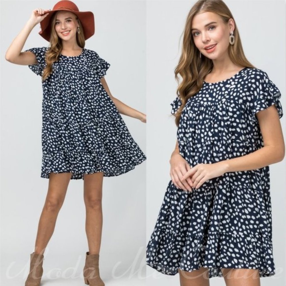 Polka Dot BabyDoll Tunic Dress - Blue - Picture 1 of 3